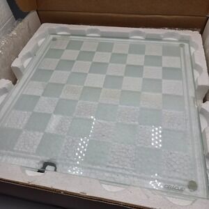 Vintage Oracle Glass Crystal Chess Set New In Box 13x13" Frosted & Clear Glass